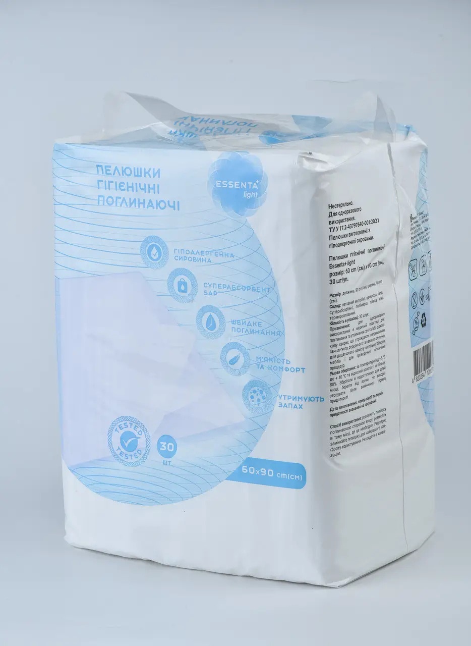 Пелюшка гігієнічна поглинаюча Essenta+light - 60 cm (см) х 90 cm (см)